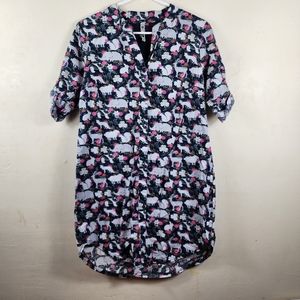 3 Stones Junior's XS X Small Button Down Shirt Dress Multicolor Elephant Print
